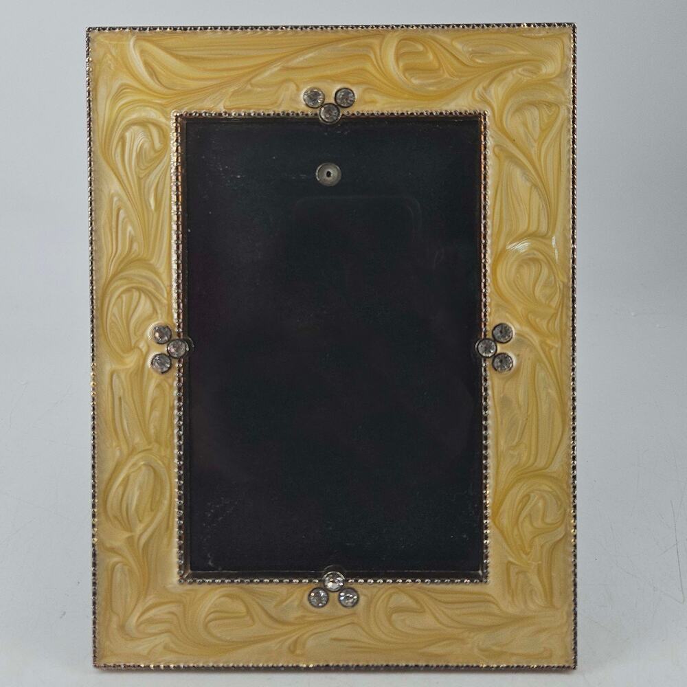 Vintage yellow swirl Enamel jewel ornate Picture Photo Frame decor